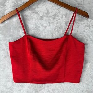 Express Red Satin Spaghetti Strap Crop Top Size XS